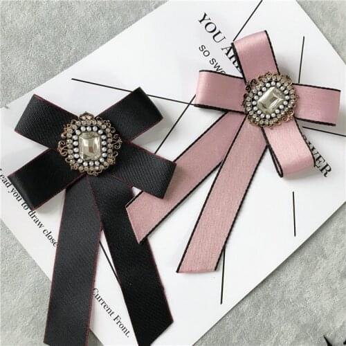 Women Wedding Party Shirt Neck Ribbon Pin Clip Bow Tie Cravat British Men Groom Pearl Bead Alloy Bling Rhinestone Crystal Bowtie