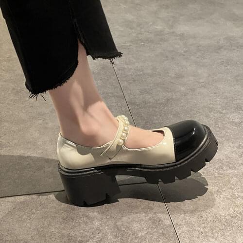 Shoes On Heels Pearl Decorateion Casual Female Sneakers Oxfords Womens Clogs Platform Modis Round Toe Beading Leather New