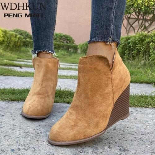 WDHKUN Women Leopard Ankle Boots Round Toe Booties Winter Footwear Platform High Heels Wedges Shoes Woman Bota Feminina