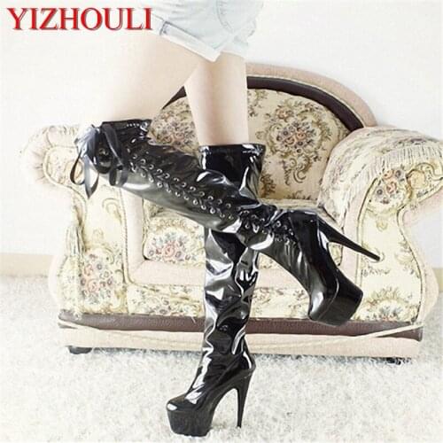 15cm In 2018, womens shoes will be high-heeled boots, with female motorcycle shoes 34-46, sexy and slim dancing shoes