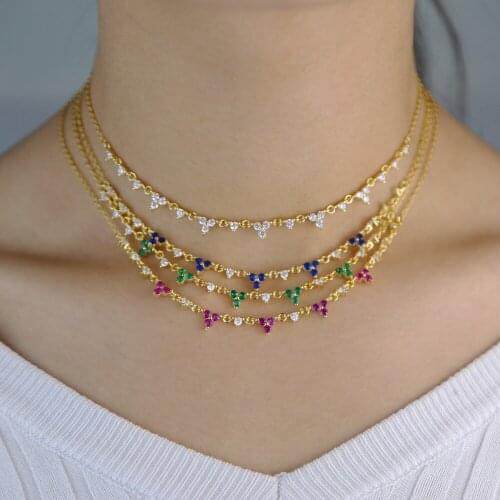 Delicate summer 2019 boho multi dots choker necklace red blue green white 4 colors with bling clear CZ gold filled women jewelry
