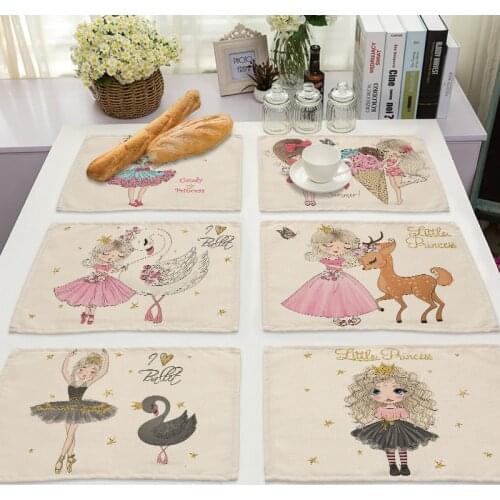 1Pcs Cute Girl Cotton Linen Pad Pattern Kitchen Placemat Kawaii Coaster Bowl Cup Mat Dining Table Mats 42*32cm Home Decor PM0044