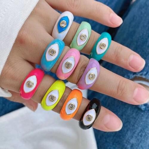 10Pcs Handmade Colorful Enamel Eye Finger Rings Vintage Multicolor Candy Rings Fashion Summer Jewelry 2021
