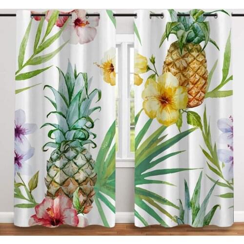 2 Pcs/set Flower Pineapple Digital Printing Thickened Cloth Curtain Nordic Window Blackout Curtains for Bedroom and Living Room