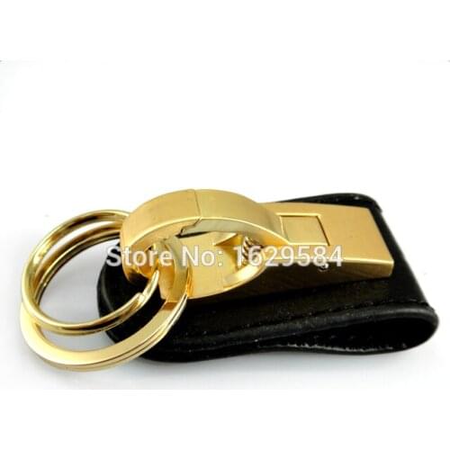 20 pcs NEW Leather Belt Buckle Clip 2 Loops Golden Keychain Key Chain Ring