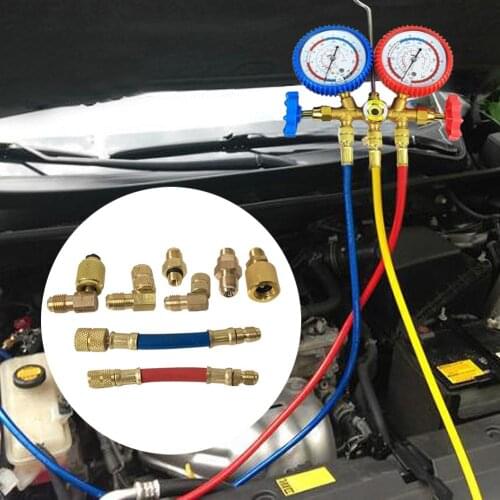 8PCS Universal High-end R134a Cool Gas Transforming Joint R-12A/C Air Conditioning Manifold Converting Brass Adapter Hose Set