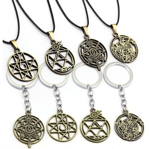 Animation Steel Alchemist Necklace Human Body Tempered Into Array Pattern Hollow Alloy Keychain Pendant Drop shipping