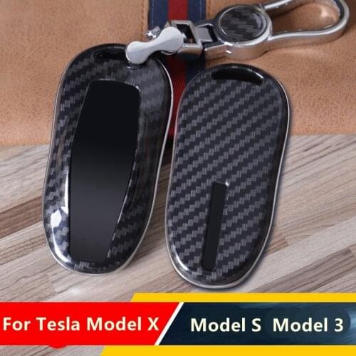 Car Styling Car ABS Carbon Fiber Key Cover Case Shell Chain For Tesla Model S Model X Model 3 Key Holder Protector Accessories