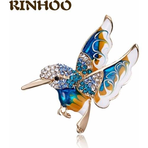 RINHOO New Arrival Enamel Bird Brooch Pins Fashion Cute Rhinestone Hummingbird Animal Brooches Men Women Jewelry Christmas Gift