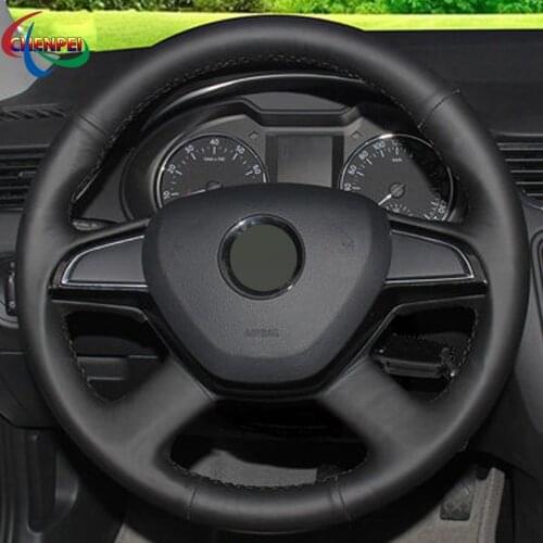 DIY Black Leather Steering Wheel Cover For Skoda Superb Octavia Roomster 2013-2015 Citigo Fabia Rapid 2012-2013 Car Accessories