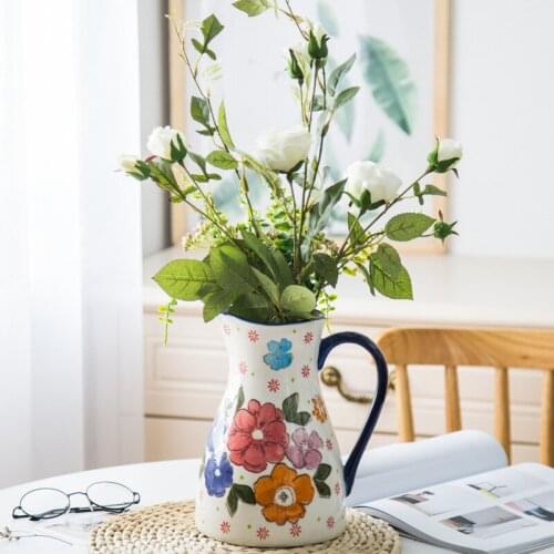 Cutelife Nordic Kettle Large Ceramic Flower Vase Decoration Home Vintage Arrangement Vase Living Room Wedding Plant Table Vase