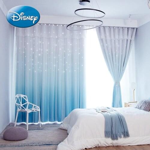 Disney Double-layer Gradient Shading Hollow Star Curtain Bedroom Dream Princess Wind Floating Window Screen Finished