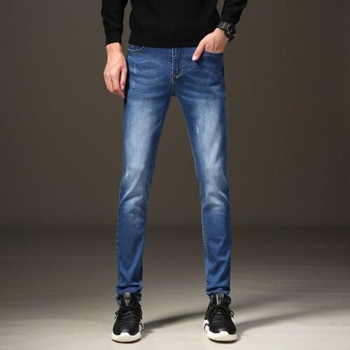 K06#European station 2021 mens thin jeans trendy brand solid color small straight leg micro stretch trousers