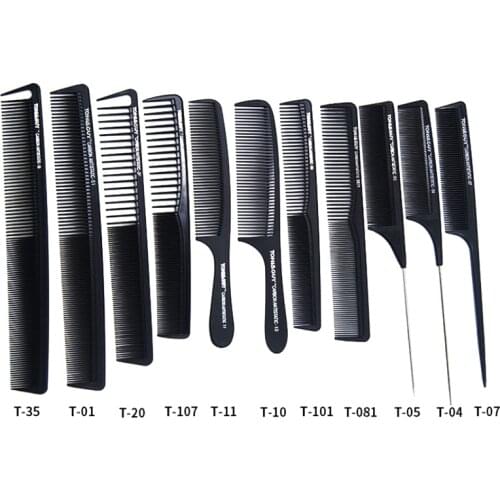 New Black Professional Tail Comb Carbon Anti Static Comb Hair Cutting Comb Combs Hairdressing