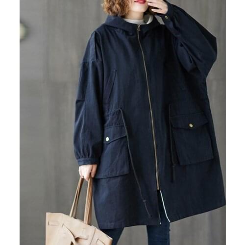 Plus Size 4XL 5XL 6XL 7XL Women Jackets Oversize Autumn Winter Thicken Cotton Hoody Outerwear Vintage Zipper Long Windbreaker