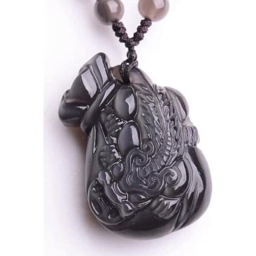 Wholesale natural ice rainbow eye obsidian double carved PI xiu pendent bag to attract men and women couples item