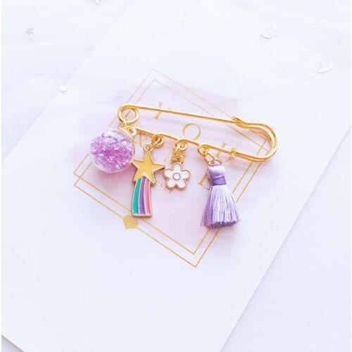 Fashion Candy Color Glass Ball Tassel Pendant Brooch Pins For Women Cardigan Scarf Buckle Clips Clothes Lapel Pin Accessories