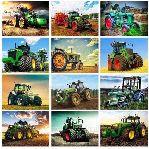 DIY 5D Full Square Round Diamond Painting Kit Farm Green Tractor Embroidery Diamond Sale Countryside Landscape Decor Home Crafts