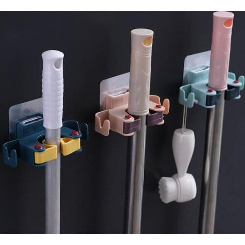 Wall mounted Mop holder Hands Free Broom Hook Kitchen Bathroom Organizer Household Adhesive Storage Cleaning Tools Rack Stand
