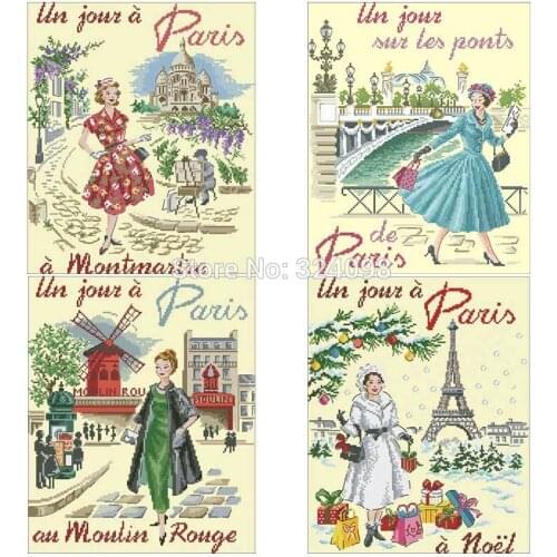 Parisian fashion women patterns Counted Cross Stitch 11CT 14CT DIY wholesale Chinese Cross Stitch Kit Embroidery Needlework Sets
