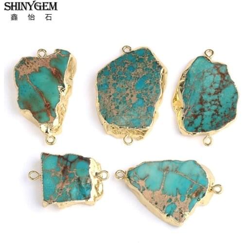 ShinyGem Blue Green Natural Irregular Sea Sediment Pendant Connector Charms Gold Plating Minerals Gem Stone DIY Jewelry Making