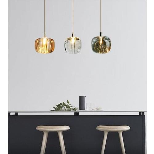 Clear Simple Glass Lights Fixture Bar Coffee Shop Chandelier Iron Droplight Kitchen Island Lamp Frosted Glass