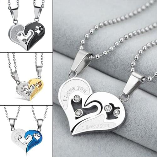 4 Style Heart Couple Necklaces for Lovers I Love You 1/2 Romantic Necklace Pendant Stainless Steel Paired Suspension Necklace