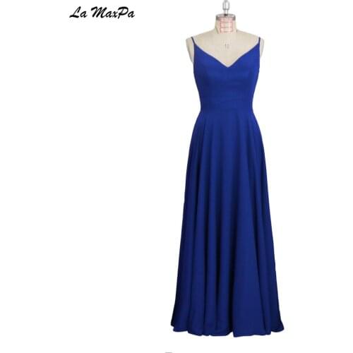 Spaghetti Straps Chiffon Royal Blue Bridesmaid Dress CMT128