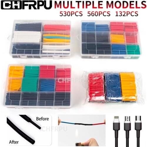 Heat Shrink Tube 132PCS/Box 530PCS/Box 560PCS/Box 2:1 Black Heat Shrink Tubing Shrinkable Sleeving Wrap DIY Connector wire kit