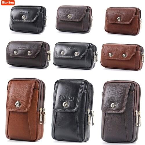 Universal High Quality Leather Mobile Phone Pouch for iPhone 12 Mini 11 Pro XS Max Waterproof Bag Wear belt Waist Shoulder Bags