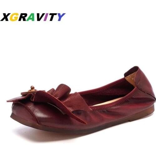XGRAVITY Branded Ladies Fashion Vintage Flat Shoes Square Toe Women Leisure Flats Elegant Flower Shoes For Mothers Casual Shoes