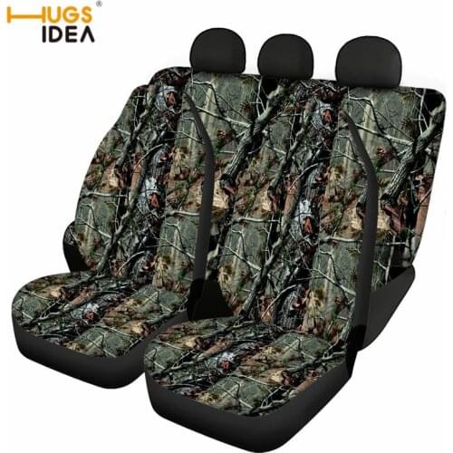 3D Branch Camouflage Pattern Auto Seat Protector Full Decor Front and Back Vehicle Seat Covers for Men Cool Car SUV Interior