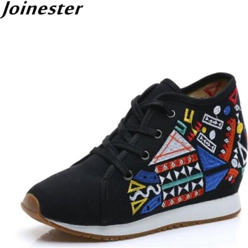 Geometric Embroidery Girls' Canvas Lace-up Pointed Toe Casual Flat Shoe Functional Fashion Spring Travel Shoe