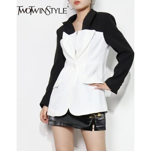 TWOTWINSTYLE Hit Color Temperament Blazer For Women Notched Collar Long Sleeve Casual Blazers Female Fashion New Clothing 2021