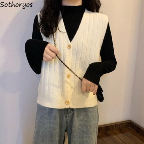 Sweater Vest Women Solid Single-breasted Trendy Casual All-match Chic Candy Color Kawaii Girls Tops Korean Style Simple Harajuku