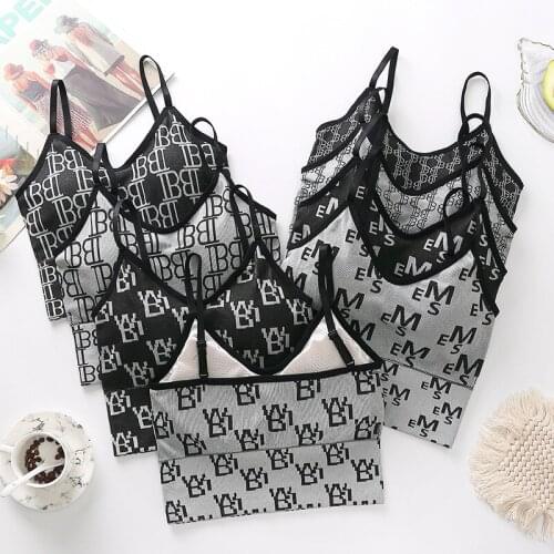 Women Sexy Crop Top Seamless Underwear Shockproof Sports Letter Vest Wirefree Tube Tops Pad Comfort Wireless Streetwear Camisole