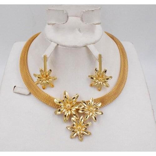 High Quality Dubai Italy 750 Gold color Jewelry BIG Set For Women african beads jeweLry fashion necklace set earring jewelry