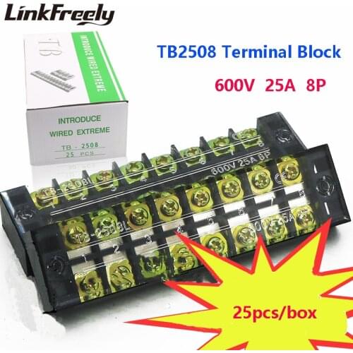 TB2508 10pcs Dual Row Screw Terminal Block Strip 8P 25A /600V Electric Wire Connector Terminal Fast Crimp TB 15A 45A Terminals