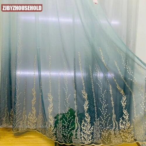 2021 Modern Minimalist Gradient Embroidered Tulle Curtain for Bedroom Living Room Study Tulle Custom