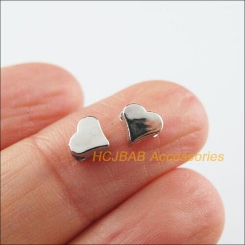 250 New Tiny Heart Spacer Beads Charms Acrylic Dull Silver Plated 6mm