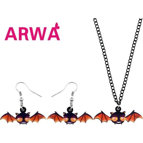 ARWA Acrylic Halloween Cartoon Flying Bat Jewelry Sets Animal Necklace Earrings For Women Girls Novelty Party Gift Accessories