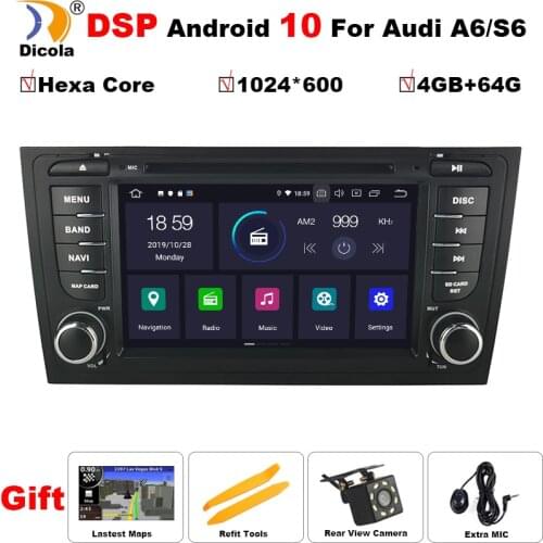 7" DSP Hexa Core PX6 4+64G Android 10 Car DVD Player For AUDI A6 S6 RS6 1997-2004 Car Multimedia GPS Stereo 2 Din Car Radio WIFI