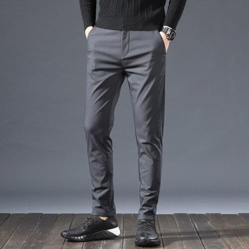 Summer Thin Casual Pants Men Straight Black Grey Pants Cotton Business Slim Fit Fashion Brand Trousers For Male 28-38