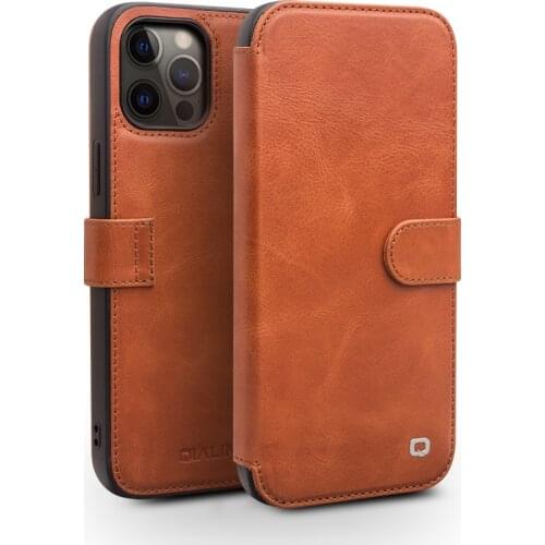 QIALINO Luxury Genuine Leather Wallet Case for iPhone 11 12 Pro Max Magnetic Card Slot UltraThin Flip Cover for iPhone 12 mini