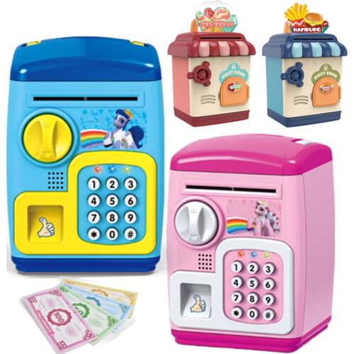 Electronic Piggy Bank ATM Password Money Box Cash Coins Saving ATM Bank Safe Box Auto Scroll Automatic Deposit Gift for Kids