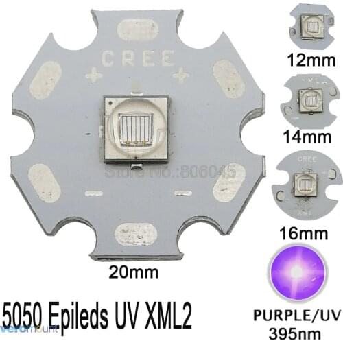 Epileds 5050 8W UV Purple 395NM - 400NM Led Emitter Lamp Light 3.4-3.8V 2500mA on XM-L2 12mm 14mm 16mm 20mm White Aluminum PCB
