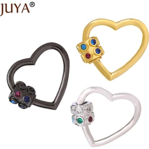 JUYA Cute Heart Clasps CZ Necklace Pendant for Women Jewelry Making Hand Made Accessories Hanging Chain Lock Hook Supplies