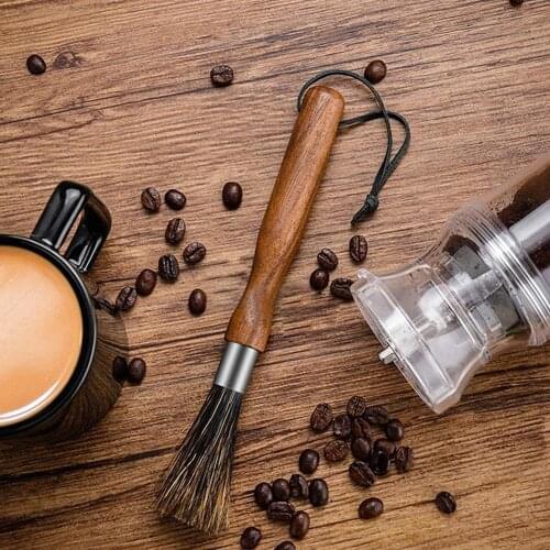 Coffee Grinder Cleaning Brush with Natural Bristles Lanyard Coffee Machine Brush Cleaner for Barista Home Kitchen Coffeeware
