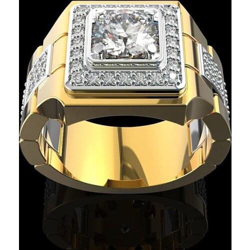 Fashion AAA zircon diamonds gemstones rings for men gold tone masculine jewelry bijoux bague party accessories wedding band gift