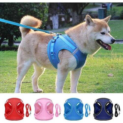 Reflective Mesh Nylon Dog Cat Harness Leash Set Adjustable Pet Puppy Kitten Walking Harnesses Vest For Small Medium Dogs Cats